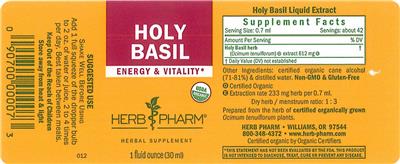Photo of the Herb Pharm Holy Basil label
