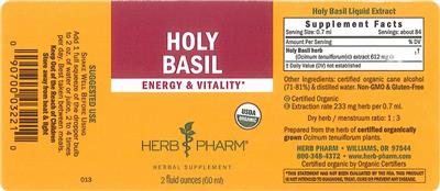 Photo of the Herb Pharm Holy Basil label