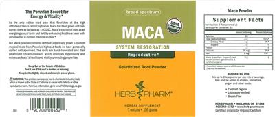 Photo of the Herb Pharm Maca label