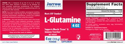Photo of the Jarrow Formulas L-Glutamine Powder label