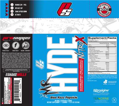 Photo of the PS ProSupps Mr Hyde NitroX Blue Razz Popsicle label