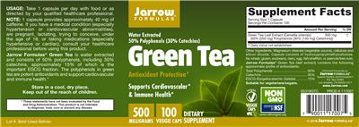 Photo of the Jarrow Formulas Green Tea 500 mg label