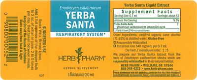 Photo of the Herb Pharm Yerba Santa label