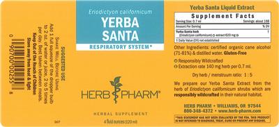 Photo of the Herb Pharm Yerba Santa label