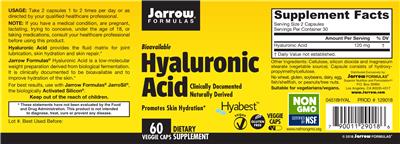 Photo of the Jarrow Formulas Hyaluronic Acid label