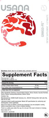 Photo of the USANA Ginkgo-PS label