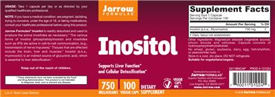 Photo of the Jarrow Formulas Inositol 750 mg label