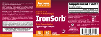 Photo of the Jarrow Formulas IronSorb 18 mg label