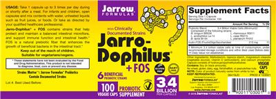 Photo of the Jarrow Formulas Jarro-Dophilus + FOS label