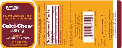 Photo of the Rugby Calci-Chew 500 mg Cherry Naturally Flavored label