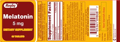 Photo of the Rugby Melatonin 5 mg label