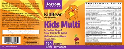 Photo of the Jarrow Formulas Kids Multi Cherry Flavor label
