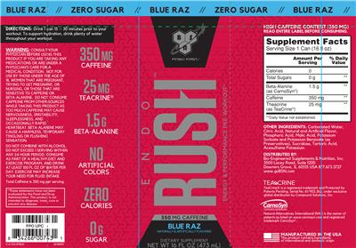 Photo of the BSN Endo Rush Blue Raz label