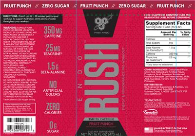 Photo of the BSN Endo Rush Fruit Punch label