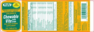 Photo of the Rugby Children's Chewable Vite with Iron label