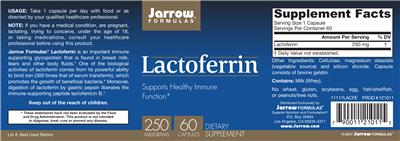 Photo of the Jarrow Formulas Lactoferrin 250 mg label