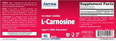 Photo of the Jarrow Formulas L-Carnosine label