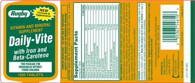 Photo of the Rugby Daily-Vite with Iron and Beta-Carotene label