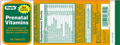 Photo of the Rugby Prenatal Vitamins label