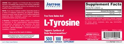 Photo of the Jarrow Formulas L-Tyrosine 500 mg label