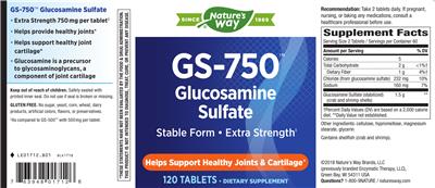Photo of the Nature's Way GS-750 Glucosamine Sulfate Extra Strength label