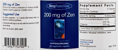 Photo of the Allergy Research Group 200 mg Of Zen label