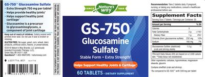 Photo of the Nature's Way GS-750 Glucosamine Sulfate Extra Strength label
