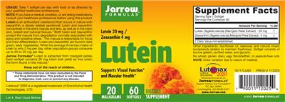 Photo of the Jarrow Formulas Lutein 20 mg label