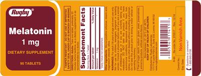 Photo of the Rugby Melatonin 1 mg label