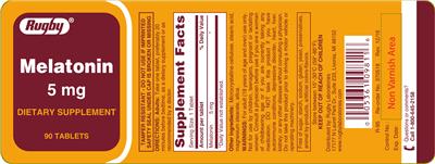Photo of the Rugby Melatonin 5 mg label