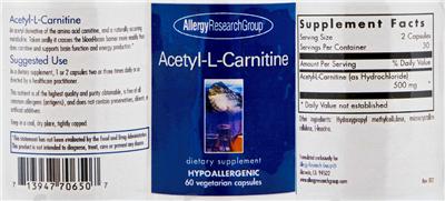 Photo of the Allergy Research Group Acetyl-L-Carnitine label