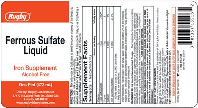 Photo of the Rugby Ferrous Sulfate Liquid label