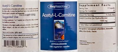 Photo of the Allergy Research Group Acetyl-L-Carnitine label