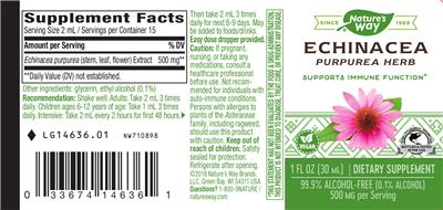 Photo of the Nature's Way Echinacea Purpurea Herb 500 mg label