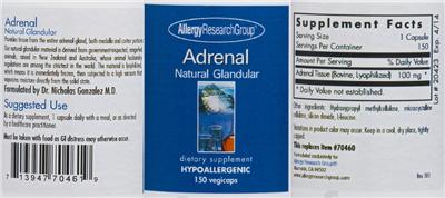 Photo of the Allergy Research Group Adrenal Natural Glandular label