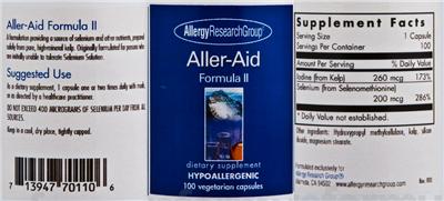 Photo of the Allergy Research Group Aller-Aid Formula II label