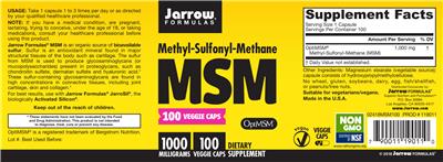 Photo of the Jarrow Formulas MSM 1000 mg label
