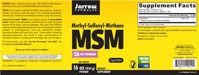 Photo of the Jarrow Formulas MSM Powder label