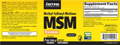 Photo of the Jarrow Formulas MSM Powder label