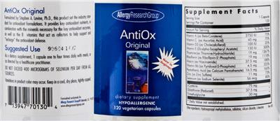 Photo of the Allergy Research Group AntiOx Original label