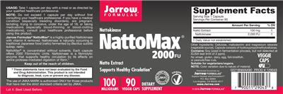 Photo of the Jarrow Formulas NattoMax 2000 FU 100 mg label