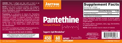 Photo of the Jarrow Formulas Pantethine 450 mg label