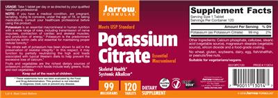 Photo of the Jarrow Formulas Potassium Citrate 99 mg label