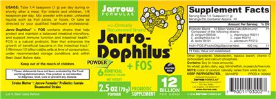 Photo of the Jarrow Formulas Jarro-Dophilus + FOS Powder label