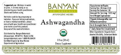 Photo of the Banyan Botanicals Ashwagandha Liquid label