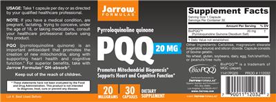 Photo of the Jarrow Formulas PQQ 20 mg label