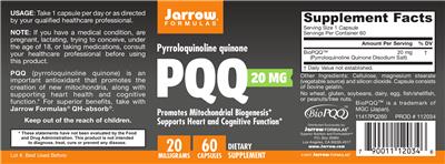 Photo of the Jarrow Formulas PQQ 20 mg label