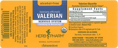 Photo of the Herb Pharm Valerian Alcohol-Free label
