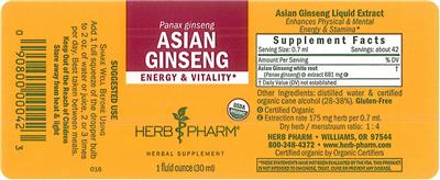 Photo of the Herb Pharm Asian Ginseng label