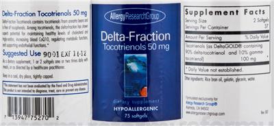 Photo of the Allergy Research Group Delta-Fraction Tocotrienols 50 mg label